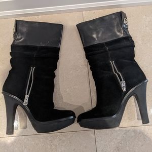 Michael Kors black suede high heel boots